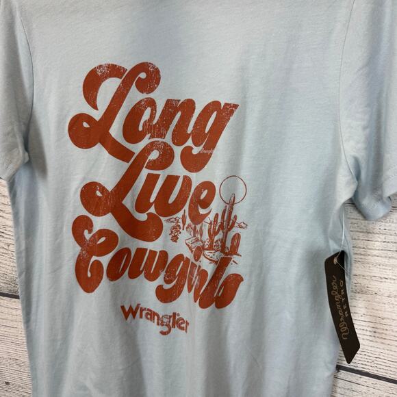 Wrangler Women's Blue "Long Live Cowgirls" Rodeo Graphic Tee Size Small - Picture 4 of 7